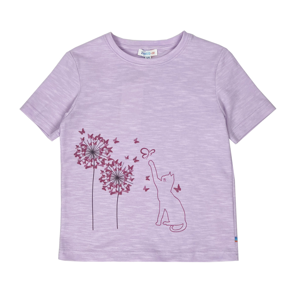 Girl's SS Crew Neck Dandelion Butterflies and Cat Tee