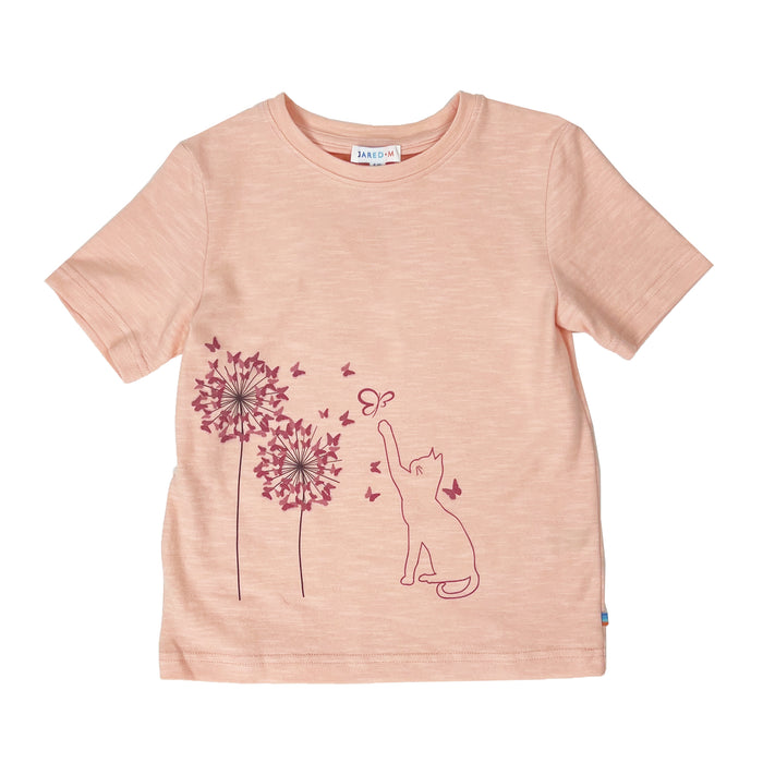 Girl's SS Crew Neck Dandelion Butterflies and Cat Tee - My Little J