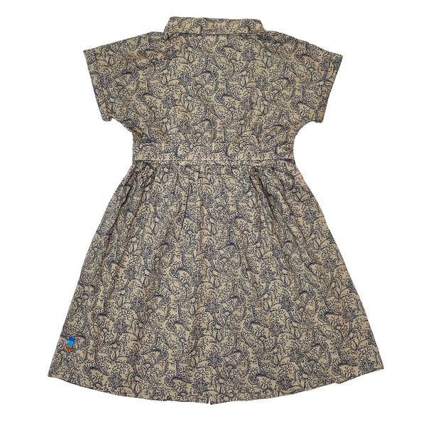 Girl's SS Woven Shirt Dress with Belt Beige Floral