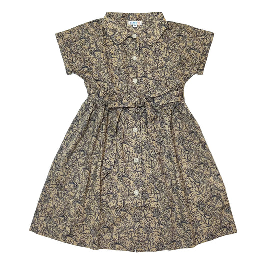 Girl's SS Woven Shirt Dress with Belt Beige Floral - My Little J