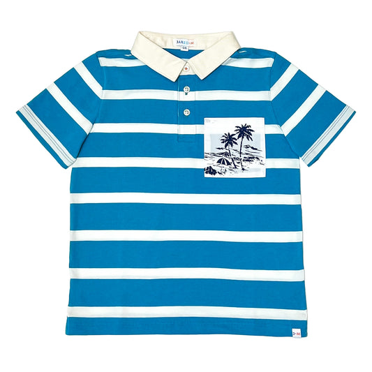 Boy's SS Stripe Polo with Palm tree Print Chest Pocket - My Little J
