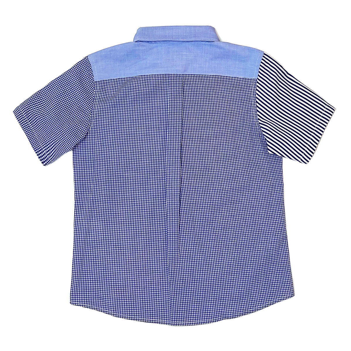 Boy's SS  Panelled  striped and check Spread collar Shirt