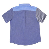 Boy's SS  Panelled  striped and check Spread collar Shirt