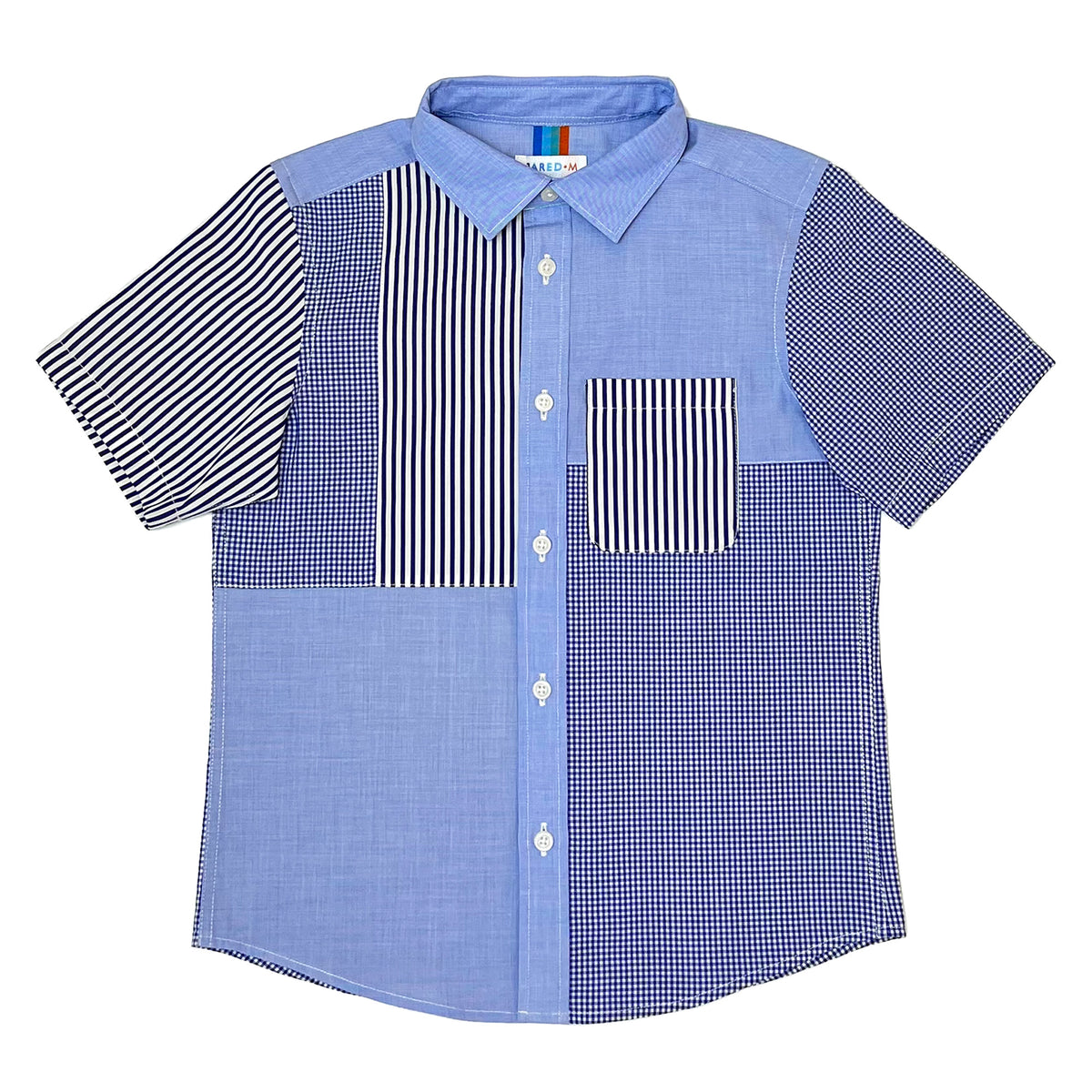 Boy's SS  Panelled  striped and check Spread collar Shirt