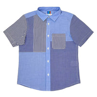 Boy's SS  Panelled  striped and check Spread collar Shirt