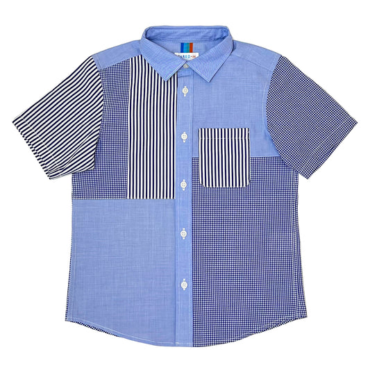 Boy's SS  Panelled  striped and check Spread collar Shirt - My Little J