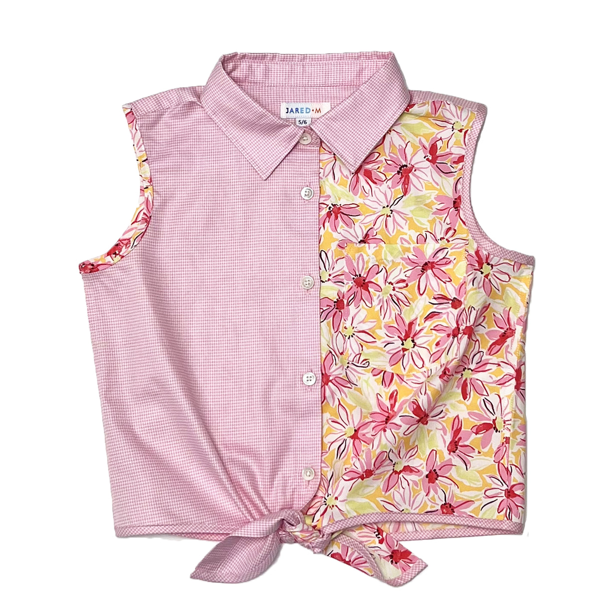 Girl's mixed Floral print knot hem sleeveless shirt