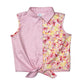 Girl's mixed Floral print knot hem sleeveless shirt