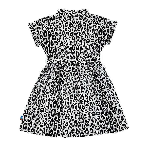 Girl's SS Woven Shirt Dress with Belt B/W Leopard
