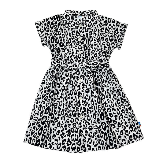 Girl's SS Woven Shirt Dress with Belt B/W Leopard - My Little J