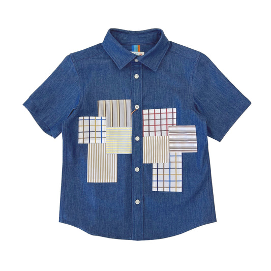 Boy's SS Spread Collar Patchwork shirt - My Little J