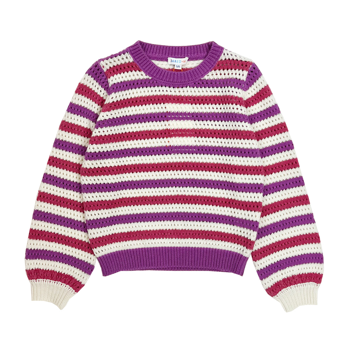 Girl's LS Stripe Openwork Sweater