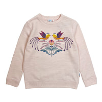 Girl's LS Knit Crew Lovebirds  Pullover