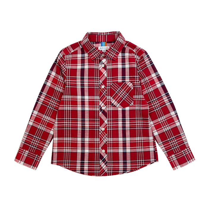 Boy's LS Spread Collar  Red Color Plaid Shirt - My Little J